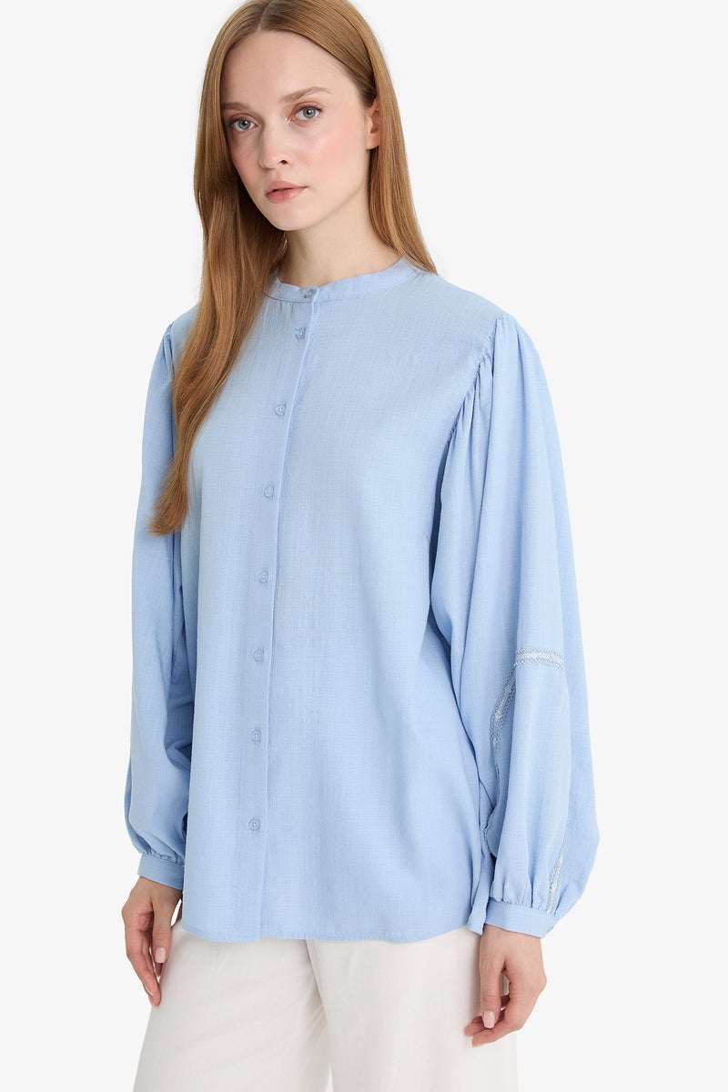 DeFacto Blue Woman Relax Fit Long Sleeve Shirt Tunic Casual - Image 4